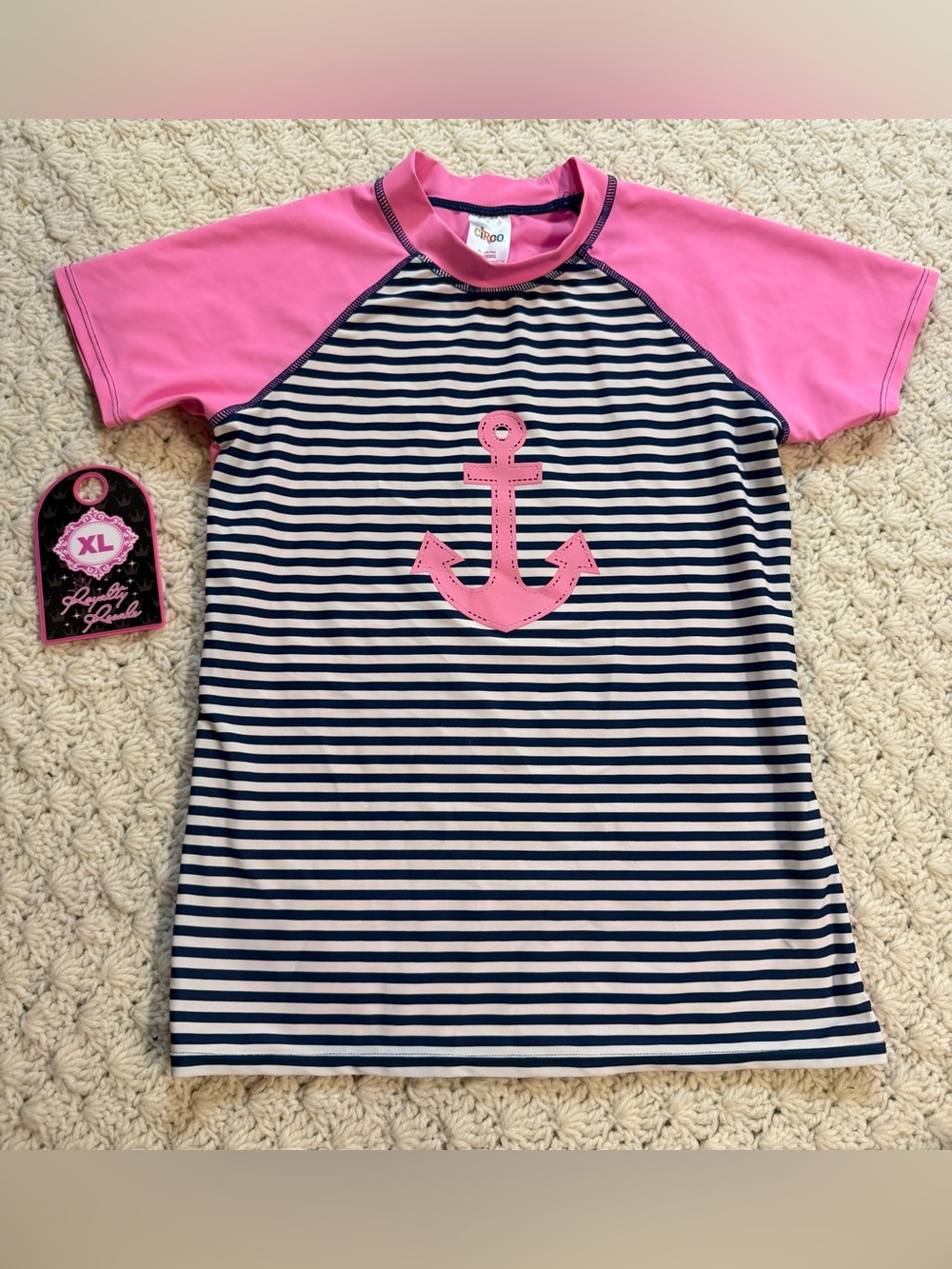 Circo Pink & Navy Striped Anchor Swim Rashguard